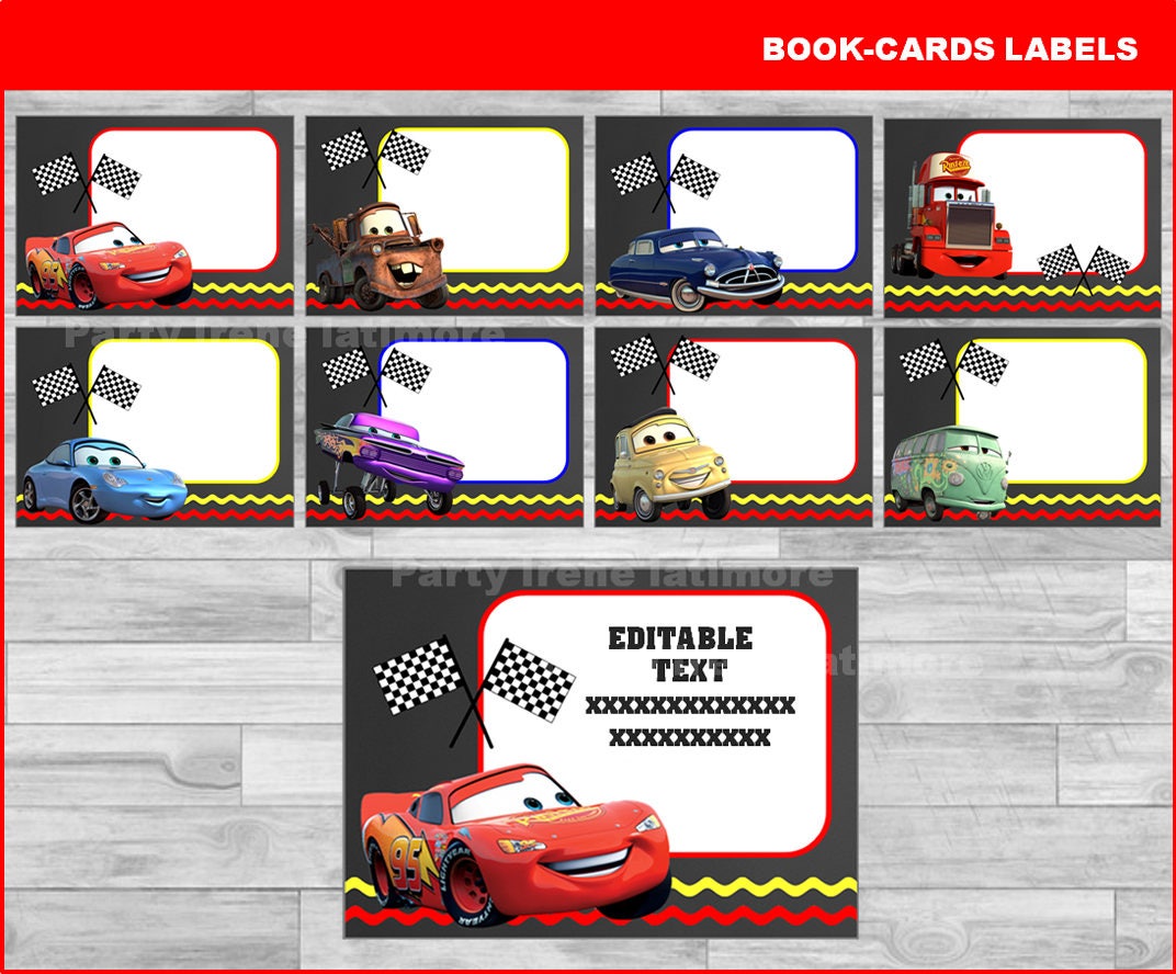 Disney Cars Printable Cards tags book labels stickers kids | Etsy