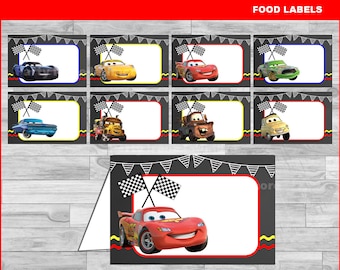 Cars 3 food labels Instant download, Cars Chalkboard food tent cards, Cars party food labels