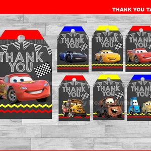 Cars 3 Thank you Tags Instant download,  Cars Chalkboard tags, Cars party Thank you Tags