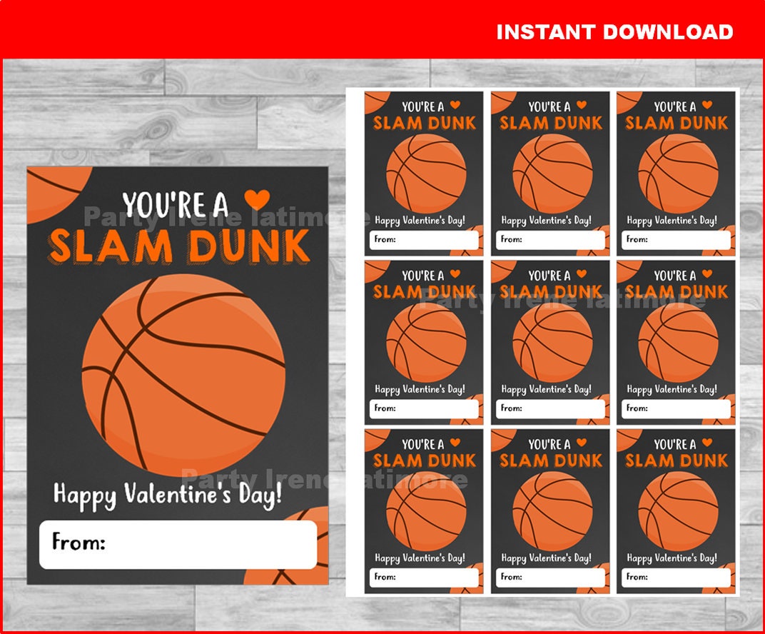 Printable Basketball Valentines Cards You're a Slam Dunk Etsy UK