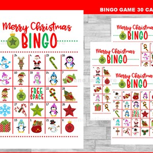 Printable 30 Christmas Bingo Cards; printable Christmas Bingo game, Christmas printable bingo cards instant download