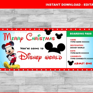 Portafoglio personalizzato Reveal per parco a tema natalizio, regalo per ragazzo e ragazza, biglietto a sorpresa per viaggio DisneyWorld, carta d'imbarco per biglietti Topolino digitale