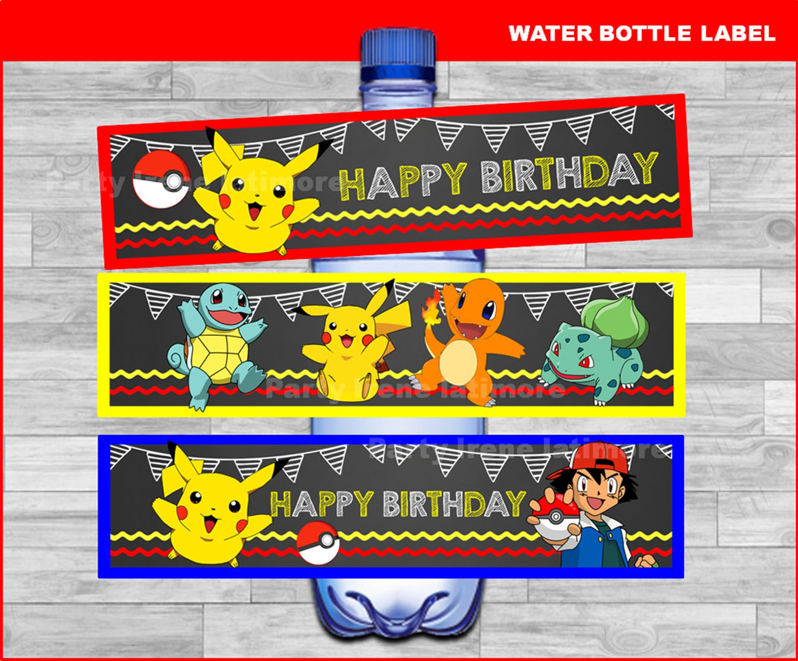 Pokemon water bottle labels Instant download Pokemon | Etsy