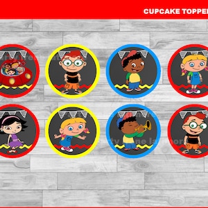 May include: Set of 8 round cupcake toppers featuring characters from the children's television show, 'The Backyardigans'. The toppers are printed on a black background with white borders and feature the characters in various poses. The text 'CUPCAKE TOPPERS' is printed in white at the top of the image.