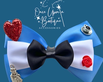 Alice in Wonderland Hair Bow – Teacup, Rose, Drink Me Bottle