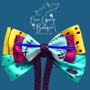 Sally Hair Bow- Disney Hair Bow- Nightmare Before Christmas- Hair Bow- Disney Bow- Girls Bow- Hair Accessories- Cosplay- Bow- Hair Clip