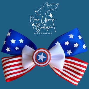Captain America Hair Bow- Disney Hair Bow- Hair Bow- Marvel- Avengers Bow- Girls Bow- Hair Accessories- Cosplay- Bow- Hair Clip- Clip