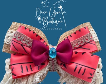 Lazo para el pelo de Moana – Cinta de ganchillo, arpillera y coral