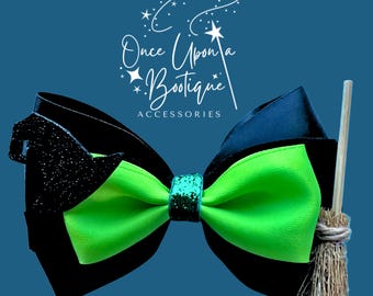 Wicked Elphaba Inspired Hair Bow – Green & Black Witch Hat Clip