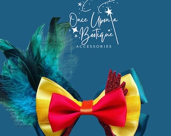 Disney Red and Gold Hair Accessory with Blue Bow Disney Princesses Bow Inspired , Belle -aurora -tiana  main image 2