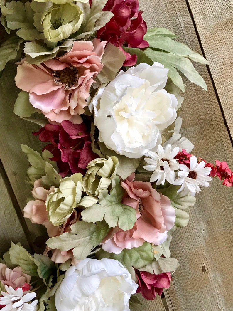 pink Floral wreath Gift for Her Farmhouse Decor Wedding Wreath Summer Floral Wreath Everyday Wreath for front door Modern Farmhouse