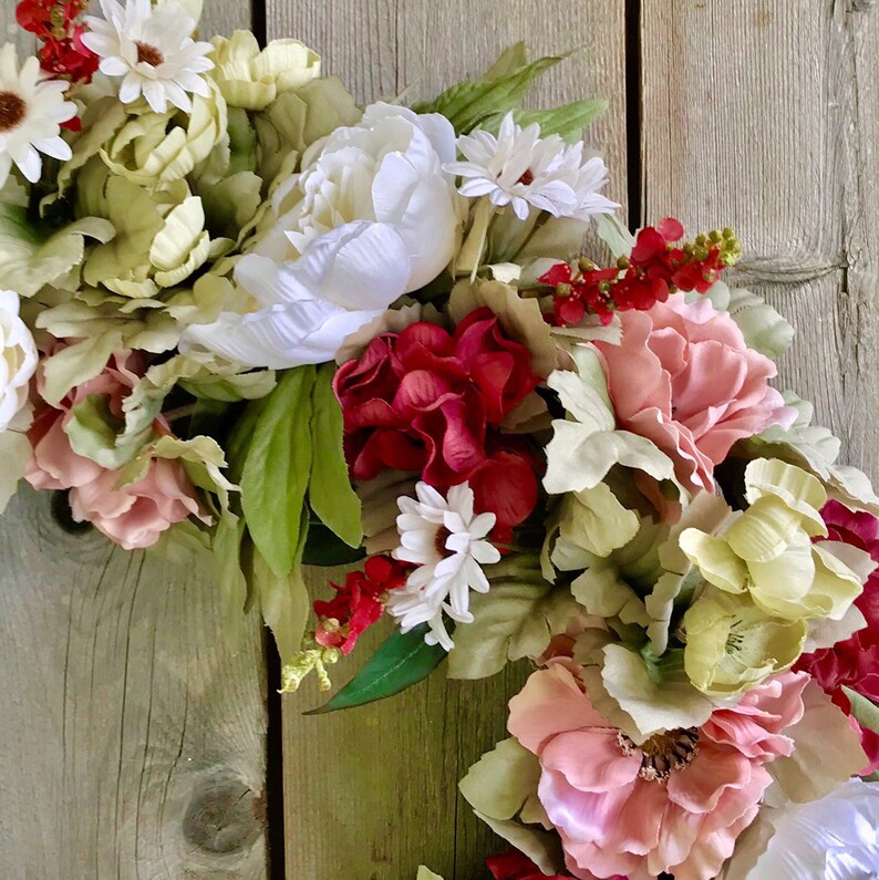 pink Floral wreath Gift for Her Farmhouse Decor Wedding Wreath Summer Floral Wreath Everyday Wreath for front door Modern Farmhouse