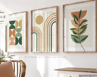 Geometrisch abstracte PRINTABLES set, boho groen blauw oranje kunst, digitale DOWNLOAD print jpg