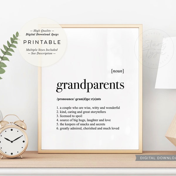 Grandparents Definition, PRINTABLE Art, Grandparent Grandmother Grandad Gift, Dictionary Meaning, Digital DOWNLOAD Print Jpg