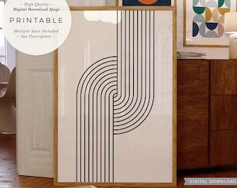 Geometric Line Art PRINTABLE, Black And White Arches, Mid Century Modern Minimalist Decor, Digital DOWNLOAD Print Jpg