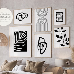 Abstract Mid Century Modern Art, PRINTABLES Set of 6, Geometric Black and White Gallery Wall Decor Bundle, Digital DOWNLOAD Print Jpgs