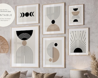 Boho PRINTABLES Set Of 6, Mid Century Neutral Beige Decor, Digital DOWNLOAD Print Jpgs