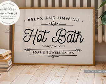 Warm bad, AFDRUKBARE muurkunst, vintage badkamer zwart wit decor, digitale DOWNLOAD print jpg