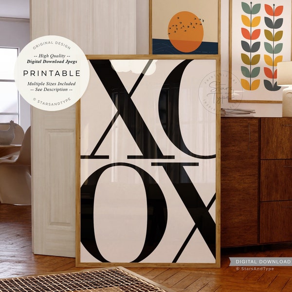 XOXO, Kisses Typography, PRINTABLE Wall Art, X and O Black And White Scandinavian Style Decor, Digital DOWNLOAD Print Jpegs