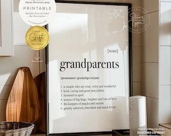 Définition des grands-parents, art imprimable, cadeau grand-parent grand-mère grand-père, sens du dictionnaire, téléchargement numérique impression Jpg