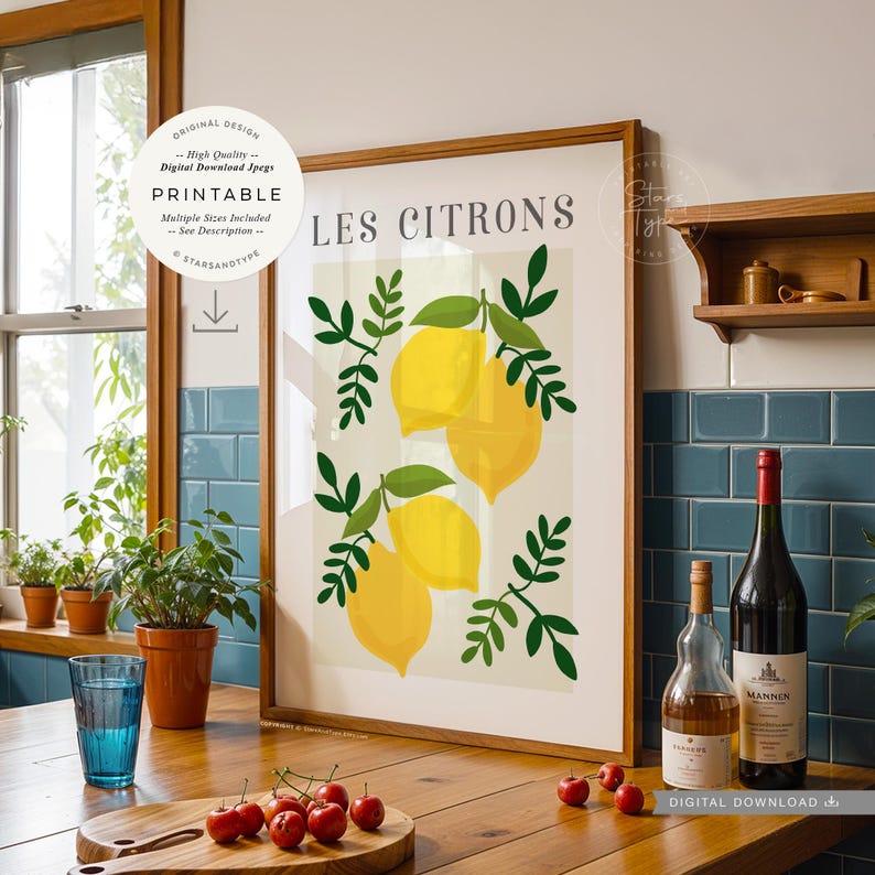 Les Citrons, PRINTABLE Art, Vintage Lemons French Kitchen Decor ...