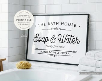 Soap And Water, PRINTABLE Wall Art, Bathroom Vintage Retro Decor, Digital DOWNLOAD Print Jpg