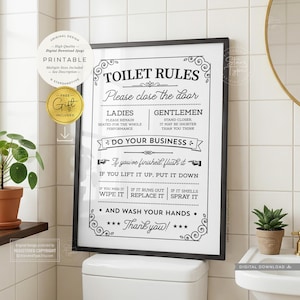 Regole per il bagno, stampa artistica da parete, decorazione vintage per il bagno sopra il WC, download digitale, stampa JPG