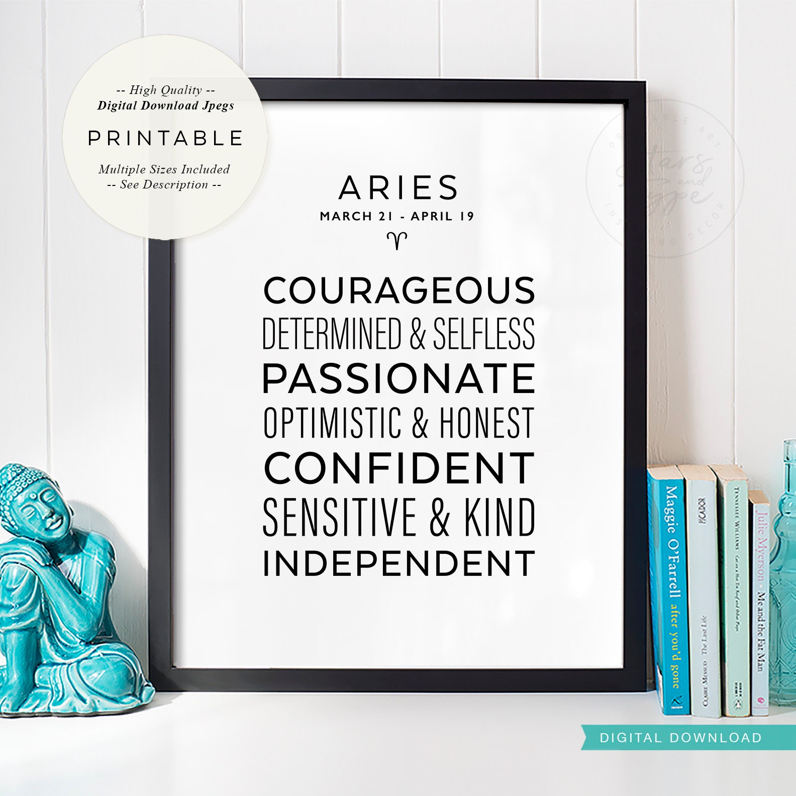 Aries Star Sign, Zodiac Meanings, PRINTABLE Wall Art, Sign