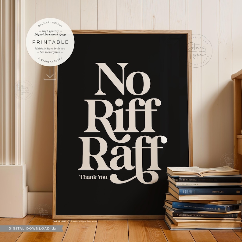 No Riff Raff Print No Riff Raff, PRINTABLE Wall Art, Bar Cart Home Decor, Digital DOWNLOAD ...