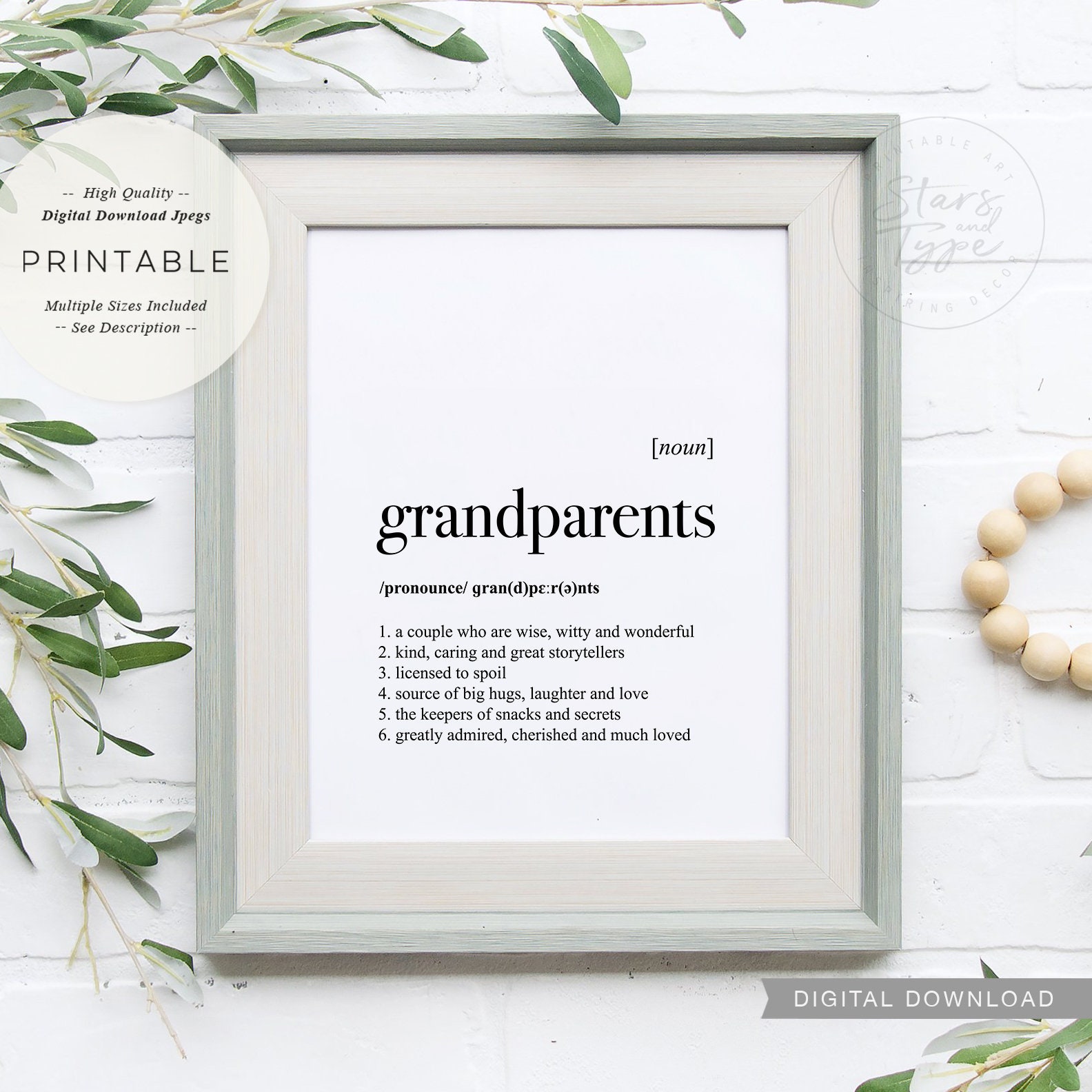 Grandparents Definition PRINTABLE Art Grandparent Etsy Canada