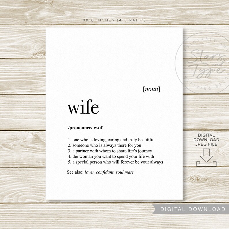 Wife Dictionary Definition Meaning PRINTABLE Art Decor Etsy