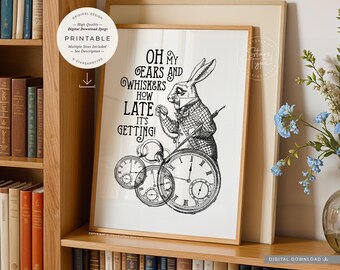 Late White Rabbit, PRINTABLE Art, Wonderland Book, Ears And Whiskers, Digital DOWNLOAD Print Jpg