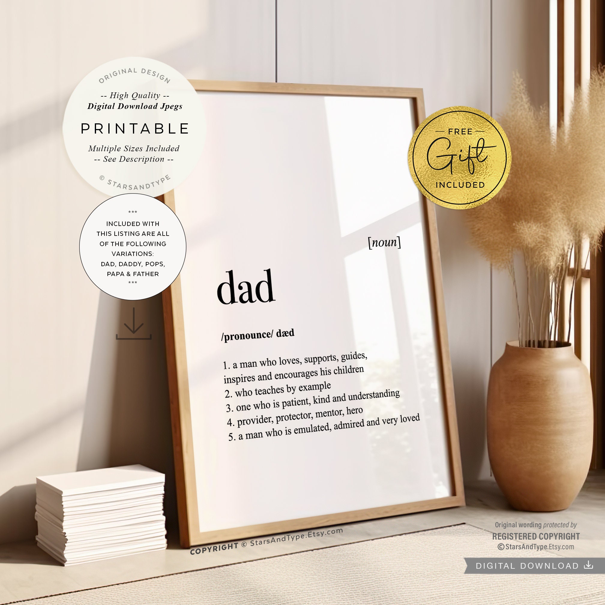 Dad Definition PRINTABLE Art, Pops Daddy Papa Father Quote, Digital ...
