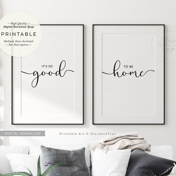 It's So Good To Be Home, PRINTABLE Wall Art Set of 2, Horizontal & Vertical Living Room Decor, Housewarming Gift, Digital DOWNLOAD Print Jpg