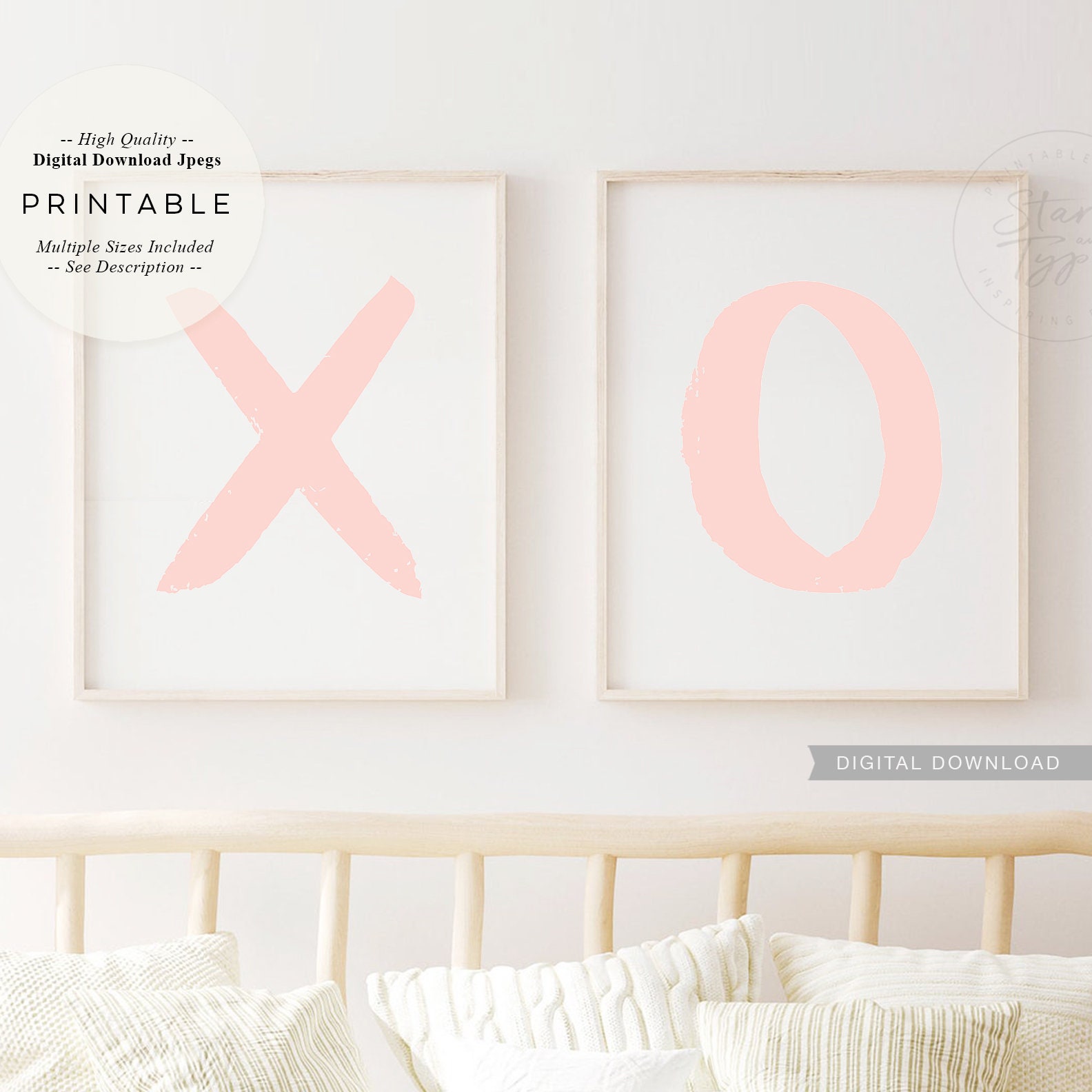 XO Kisses X O PRINTABLE Wall Art Set of 2 Blush Pink Color Etsy