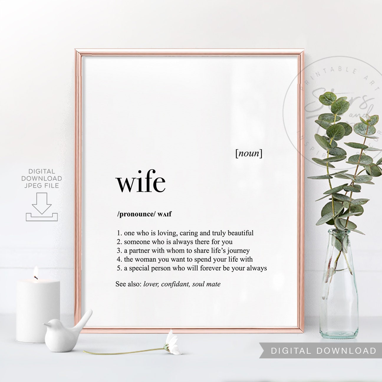 Wife Dictionary Definition Meaning PRINTABLE Art Decor Etsy