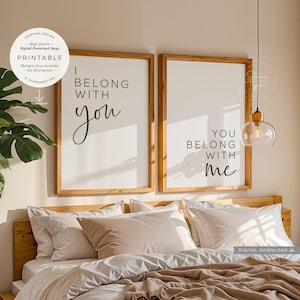 I Belong With You You Belong With Me, PRINTABLE Wall Art, Couples Gift, Set of 2, Bedroom Sign Decor, Digital DOWNLOAD Print Jpgs