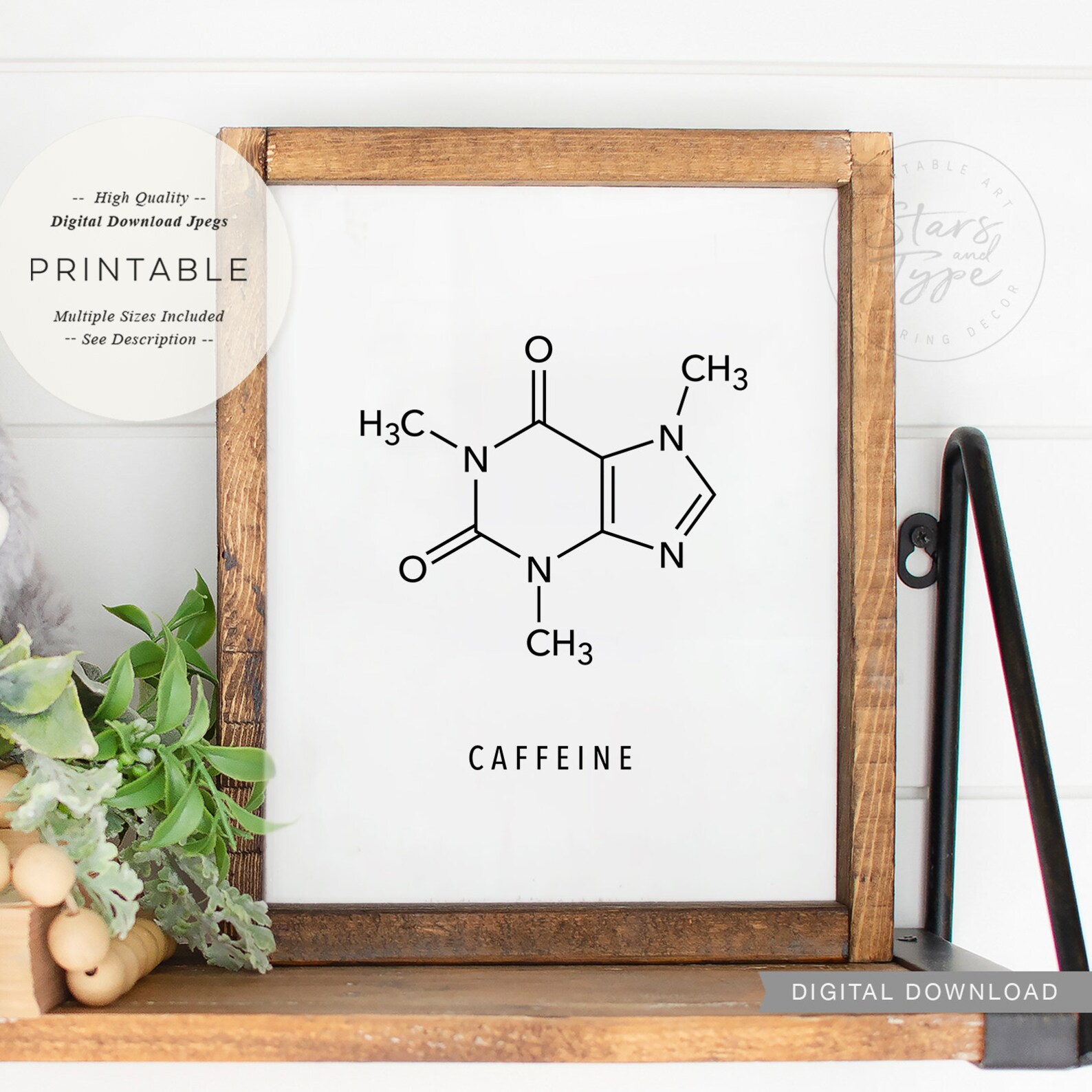 Caffeine Molecule PRINTABLE Wall Art Coffee Tea Science | Etsy