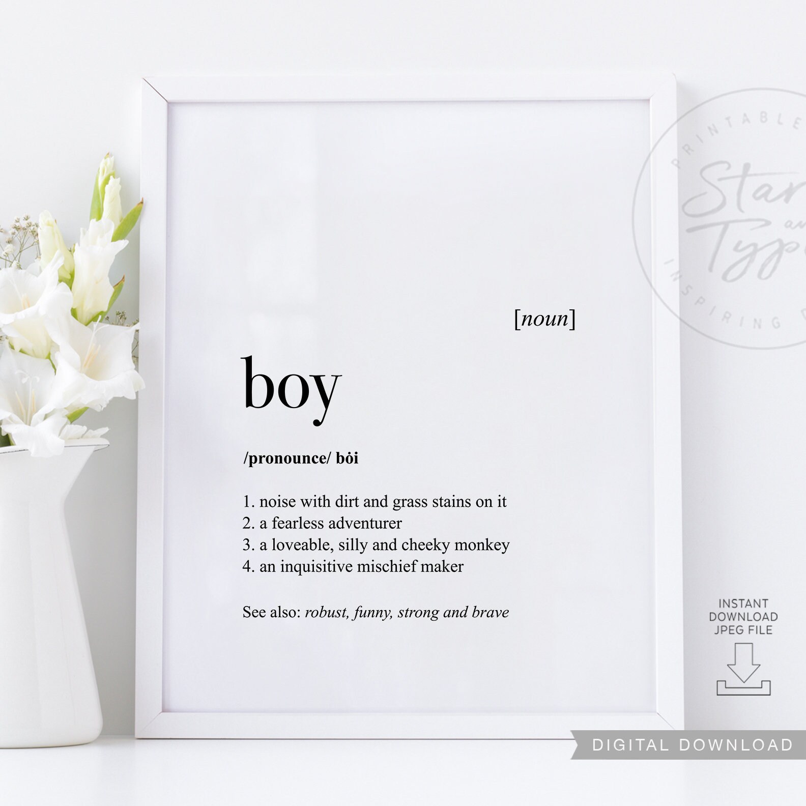 Boy Definition PRINTABLE Art Boys Baby Shower Baptism Gift 