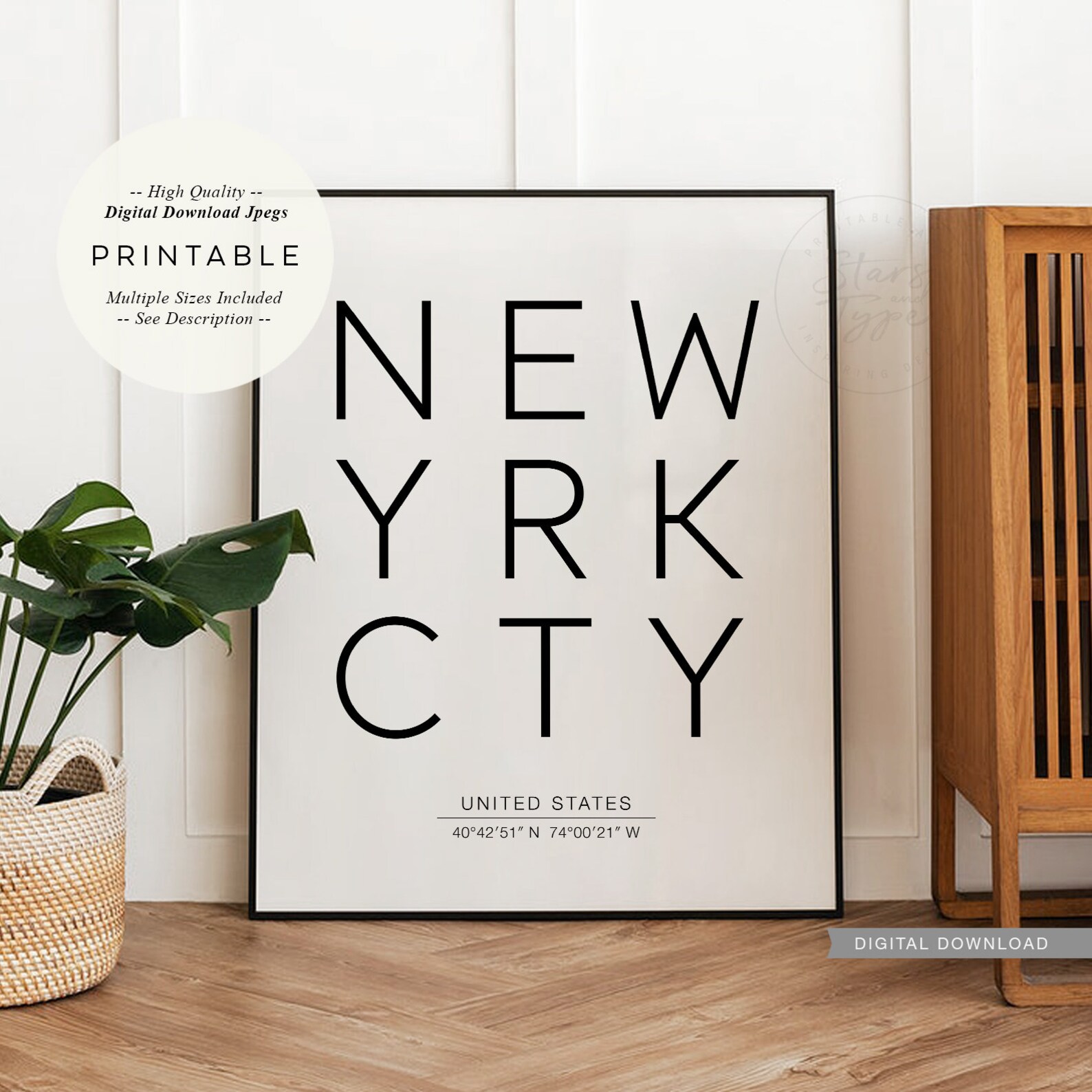 New York City PRINTABLE Wall Art NYC Name Map Coordinates - Etsy