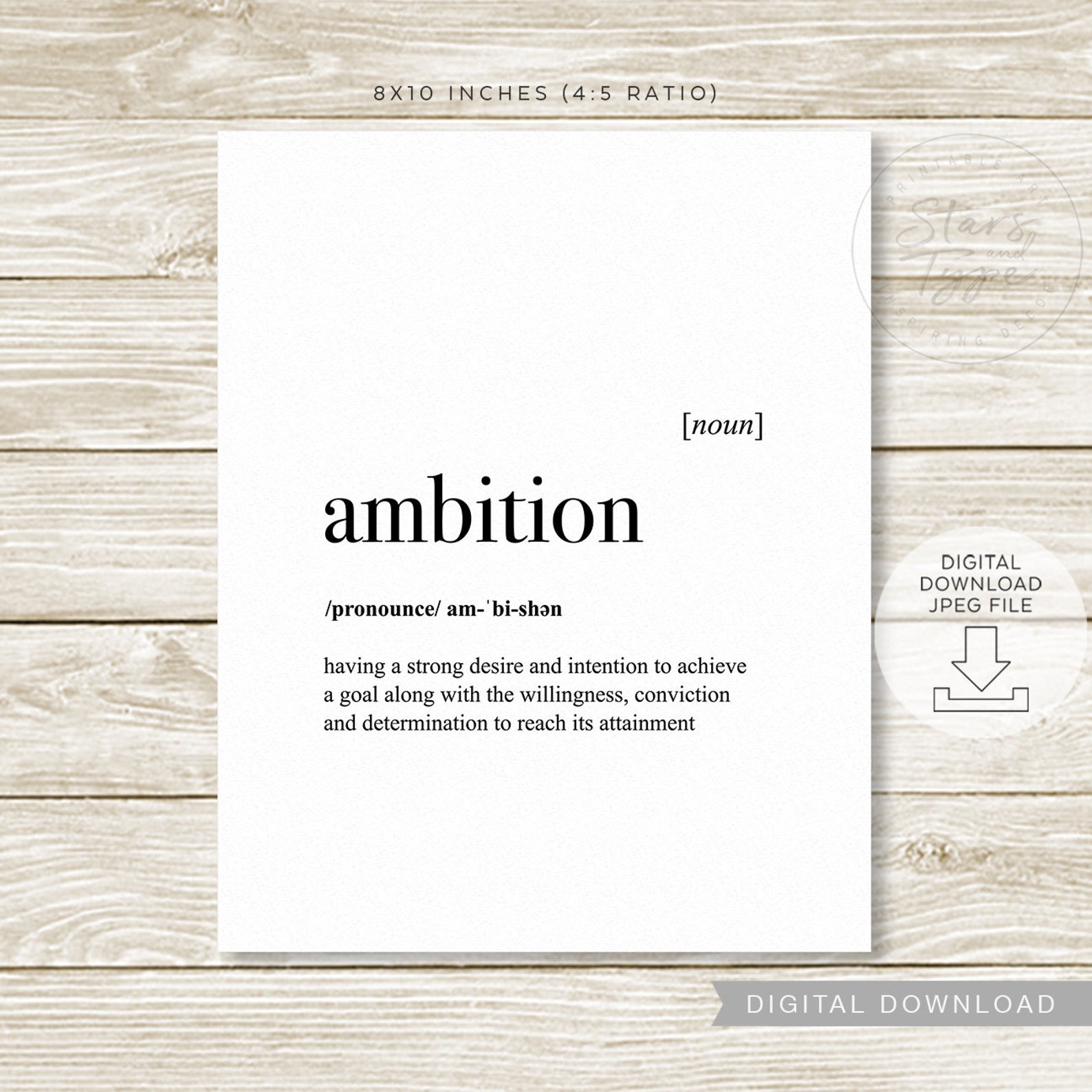 Ambition Definition PRINTABLE Art Dictionary Meaning Etsy