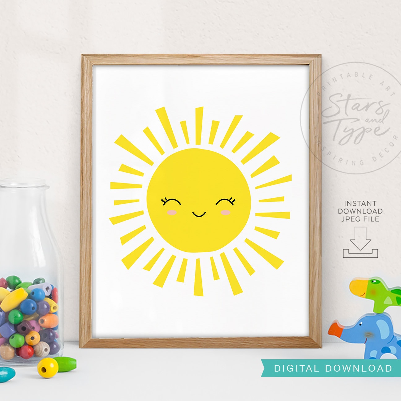 Nursery Wall Art Decor Kids Bedroom Printable Digital Art INSTANT DOWNLOAD Smile Yellow