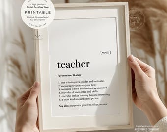 Teacher Definition, PRINTABLE Art, School End Of Year Leaving Gift, Digital DOWNLOAD Print Jpg