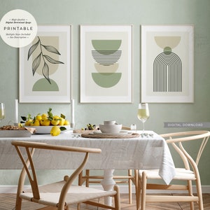 Sage Green and Beige PRINTABLE Wall Art Set of 3, Boho Plant Leaves ...