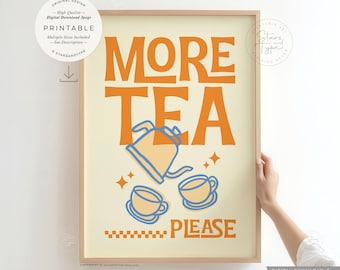 More Tea Please, afdrukbare muurkunst, retro keukendecor, digitale DOWNLOAD print jpg