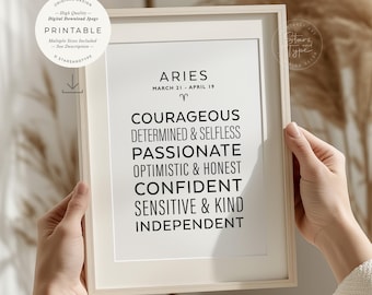 Aries Star Sign, PRINTABLE Art, Personality Traits birthday Gift, Digital DOWNLOAD Print Jpg