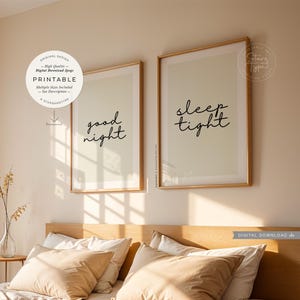 Good Night Sleep Tight, PRINTABLE Wall Art Set of 2, Above Bed Bedroom Quote Sign, Sweet Dreams, Instant Digital DOWNLOAD Print Jpegs