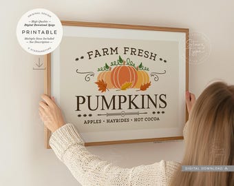 Farm Fresh Pumpkins, PRINTABLE Art, Fall Halloween Thanksgiving Farmhouse Kitchen, Digital DOWNLOAD Print Jpg