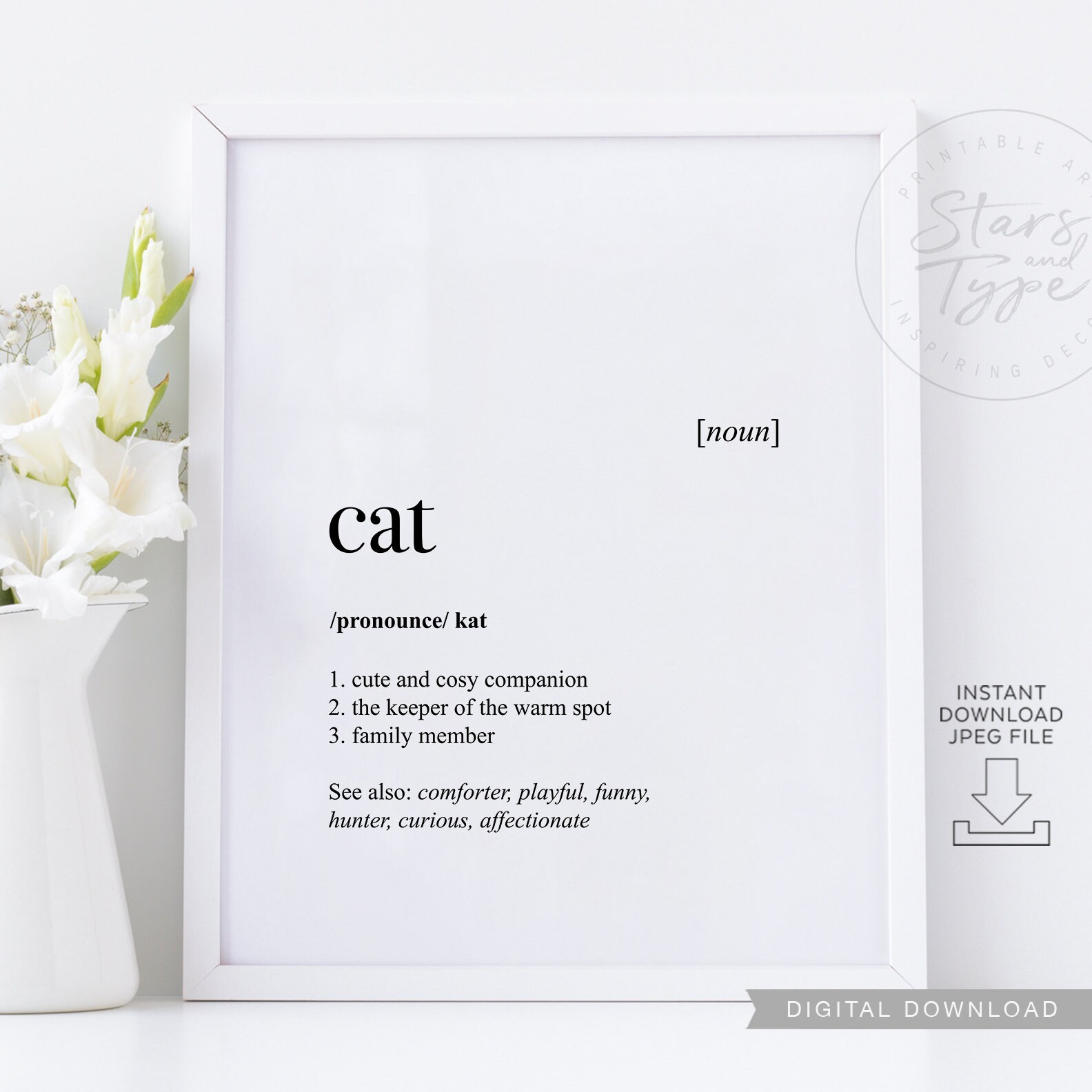 Cat Definition Dictionary Meaning PRINTABLE Art Cat Pet Etsy