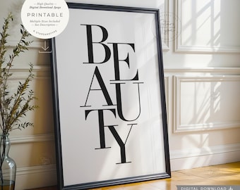 Schoonheid AFDRUKBARE muurkunst, zwarte typografie woordletters decor, digitale DOWNLOAD print jpg